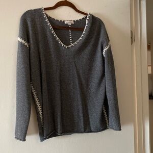 Johnny Was grey whipstitch cashmere sweater.